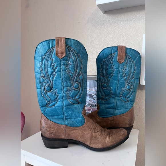 Coconut By Matisse Youth Girls Western Boot Turquoise Brown point toe - Picture 7 of 13